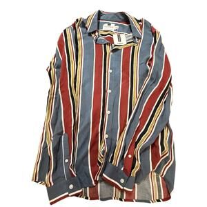Topman Men's Striped Button Up Shirt Long Sleeve Blue Burgundy Size Small NWT